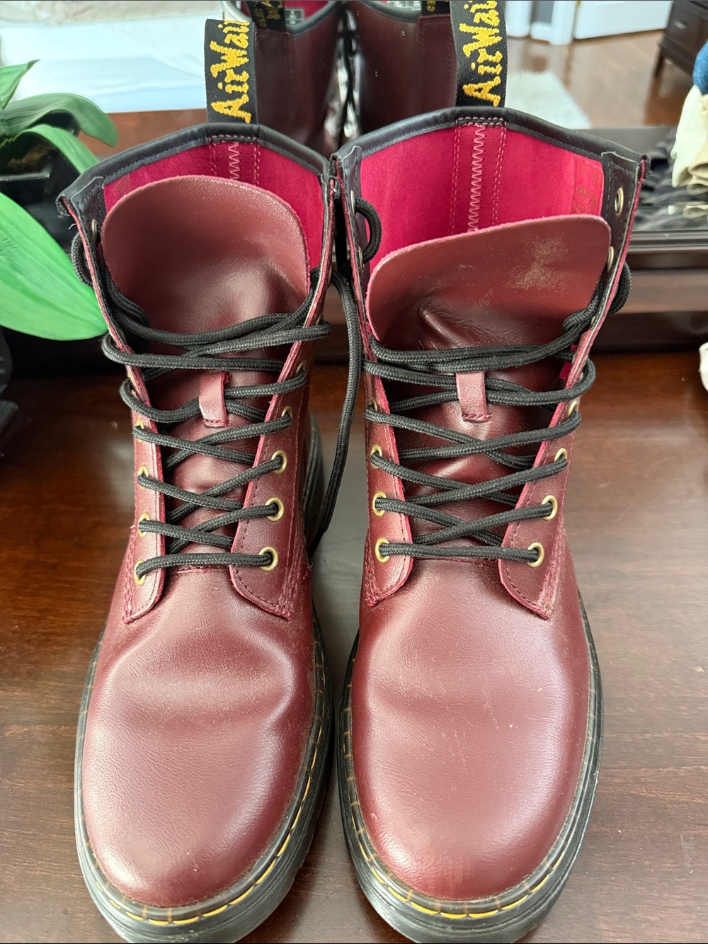 Dr. Martens Cherry Red Leather Lace-Up Boots with Black Laces